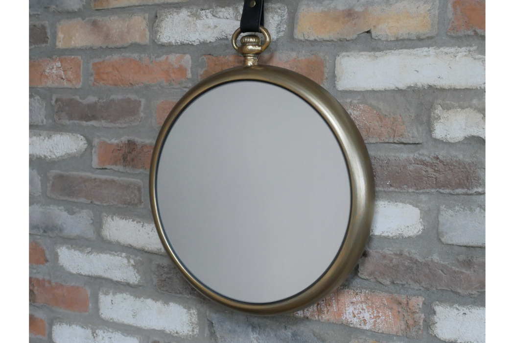 Gold Round Wall Mirror, Metal, Bronze Frame, Belt,  81 x 40 cm