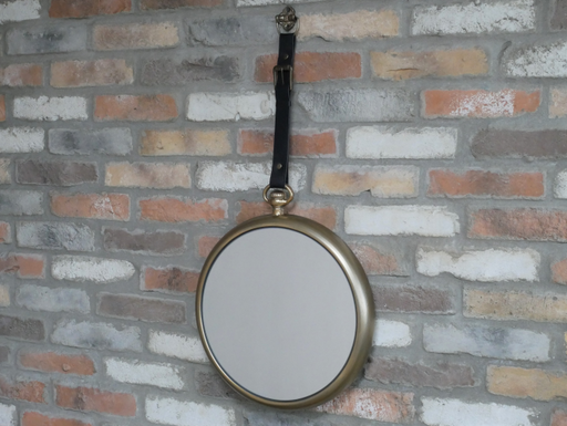 Gold Round Wall Mirror, Metal, Bronze Frame, Belt,  81 x 40 cm