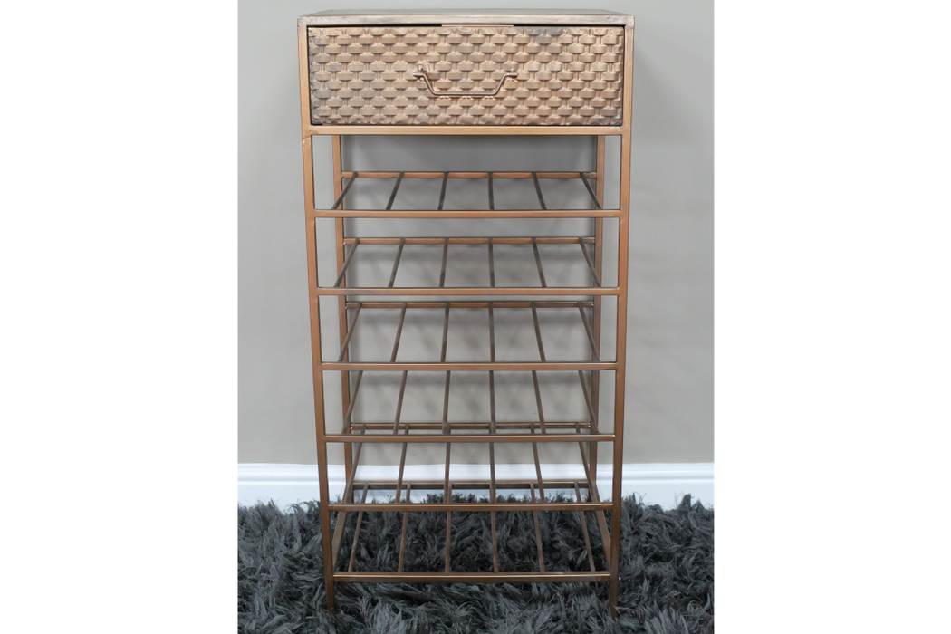 Bar Cabinet, Distressed Bronze Metal, One Drawer, Six tiers