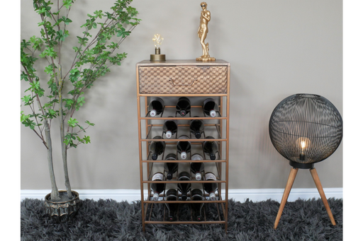 Bar Cabinet, Distressed Bronze Metal, One Drawer, Six tiers
