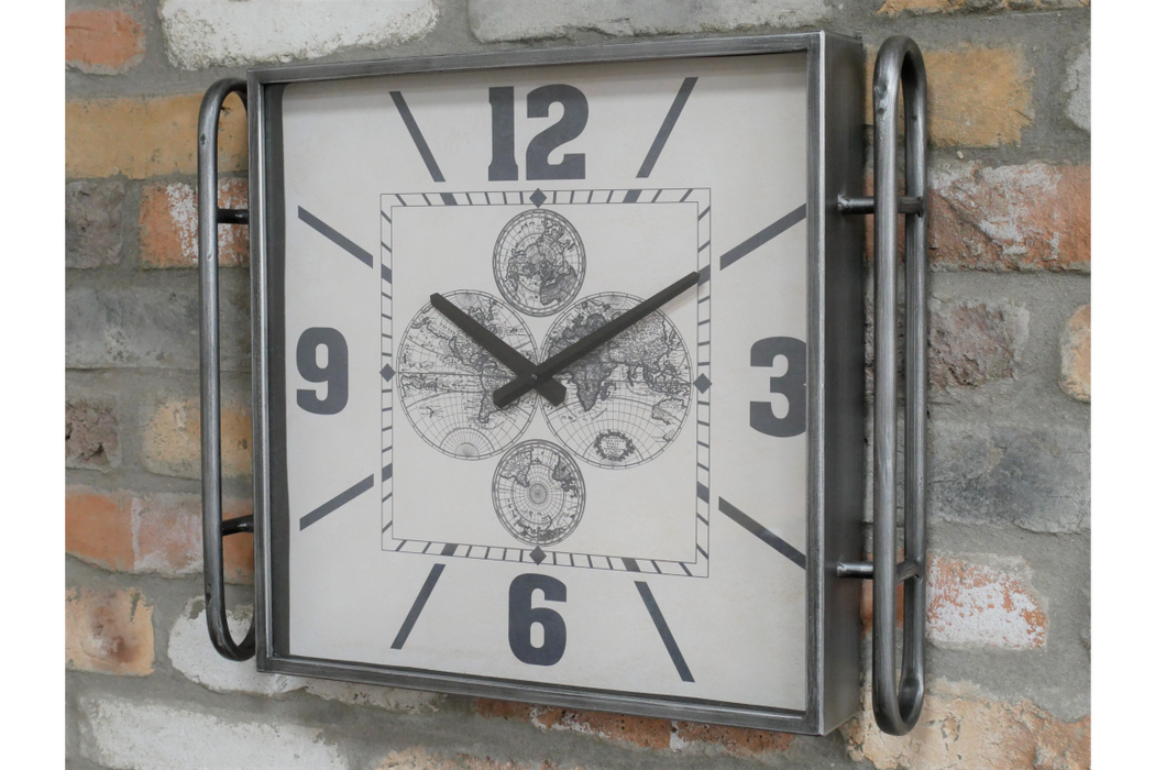 Trento Wall Clock, Square, Distressed Metal