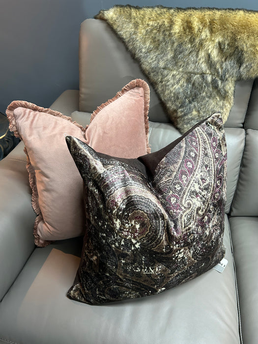 Plush Blush Meghan Pink Velvet Cushion with Fringed Edges - 45cm x 45cm - Luxurious Texture