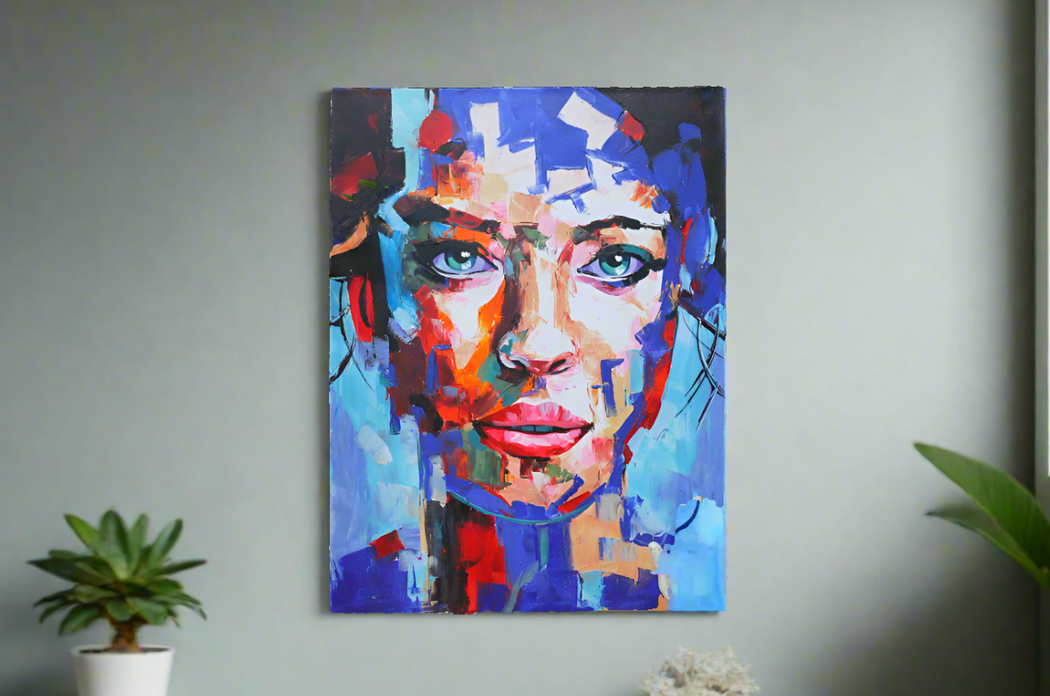 Wall Art Canvas - Colourful Painted Woman Face - 80 x 60 cm