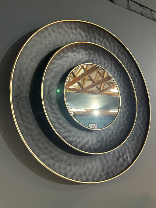 Jules Round Wall Mirror, Metal Frame, Black Gold Finish, 70 cm