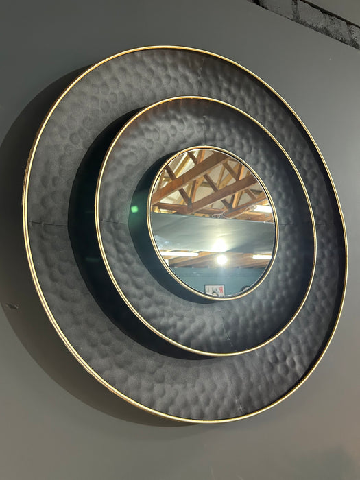 Jules Round Wall Mirror With A Hammered Black & Gold Metal Finish - 70 cm