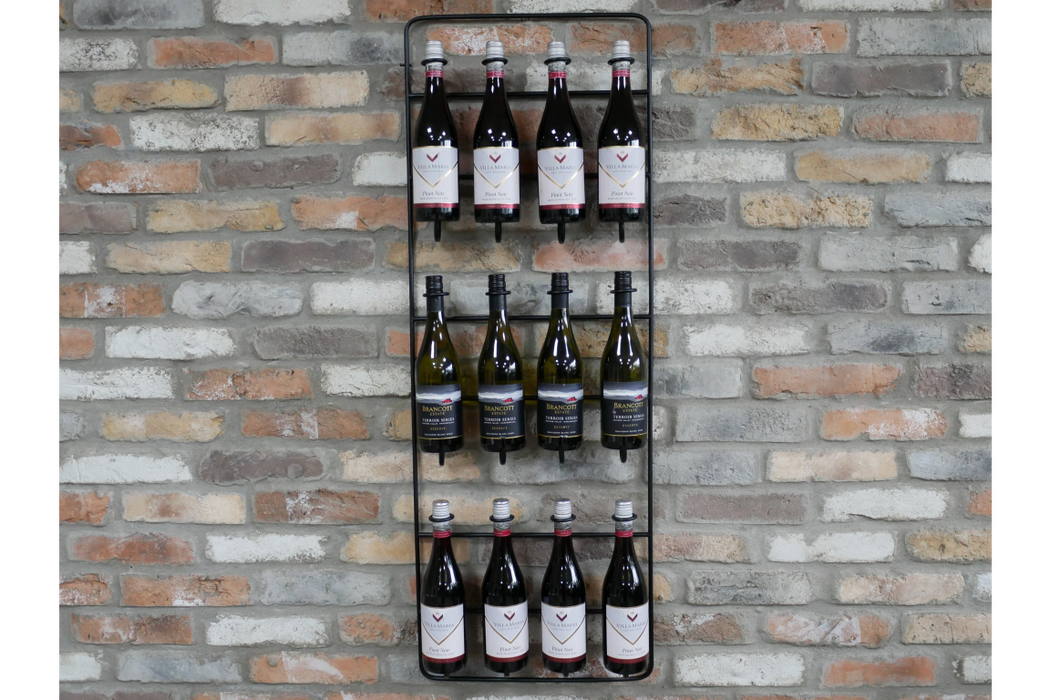Wine Rack, 12 Bottle Wine Storage, Black Metal,  Wall Hanging