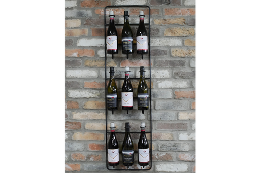 Wine Rack, 9 Bottle Wine Storage, Black Metal,  Wall Hanging