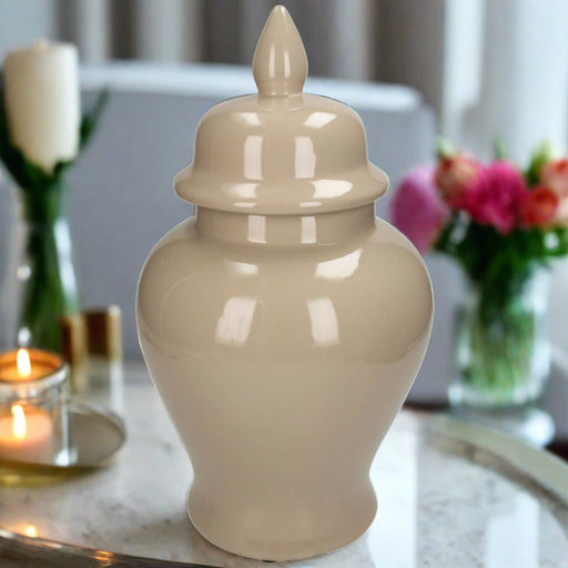 Bora Porcelain Temple Jar, Cream, Lid