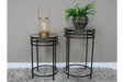 Distressed Side Tables, Black Metal Frame, Round Glass Top, Set Of 2 