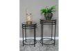 Distressed Side Tables, Black Metal Frame, Round Glass Top, Set Of 2 