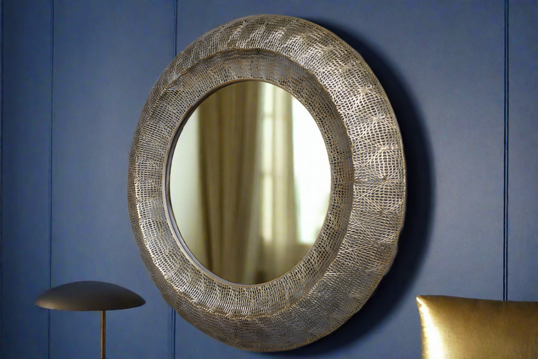 Estelle Round Wall Mirror, Gold Textured Metal
