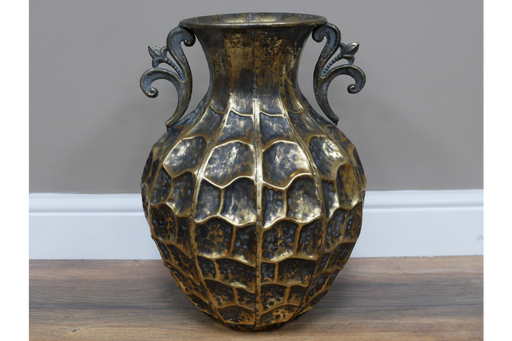 Ornate Metal Vase, Aged Gold, Large