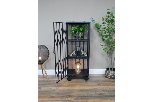 Industrial Tall Floor Shelf, Rectangular, Black Metal Frame, Wooden Top Shelf, Cabinet - 120 x 48 cm
