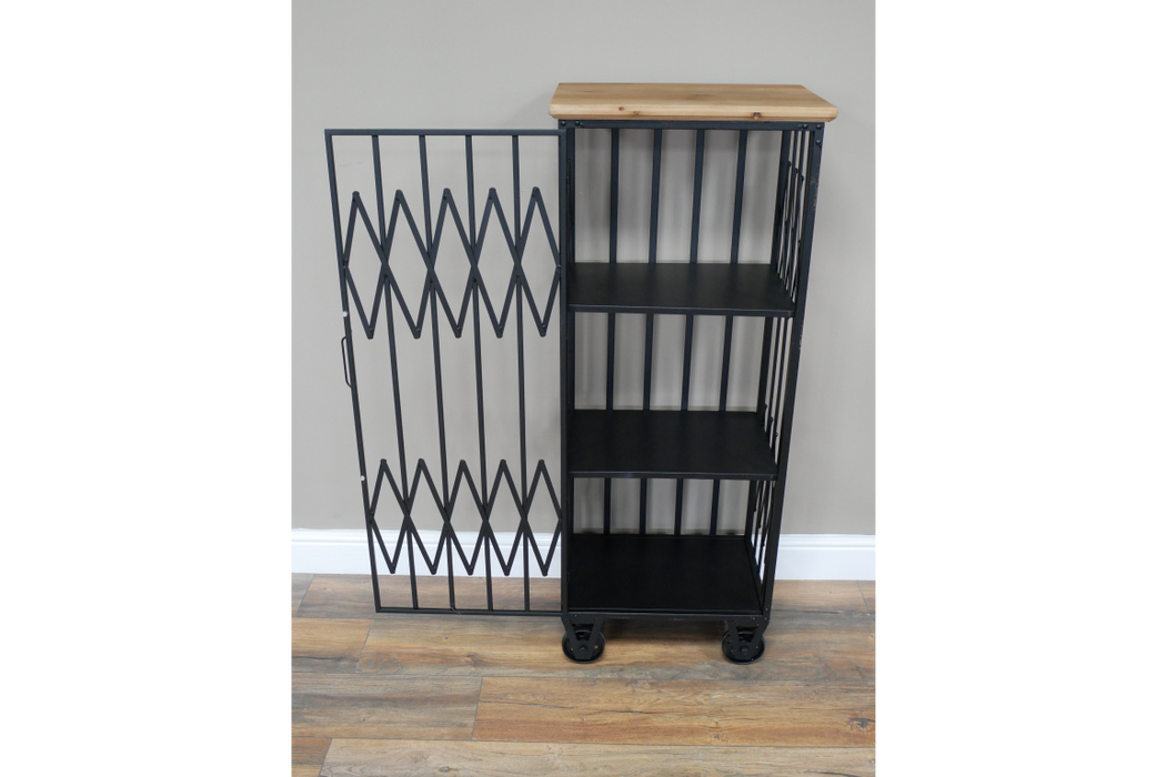 Industrial Tall Floor Shelf, Rectangular, Black Metal Frame, Wooden Top Shelf, Cabinet, 120 x 48 cm