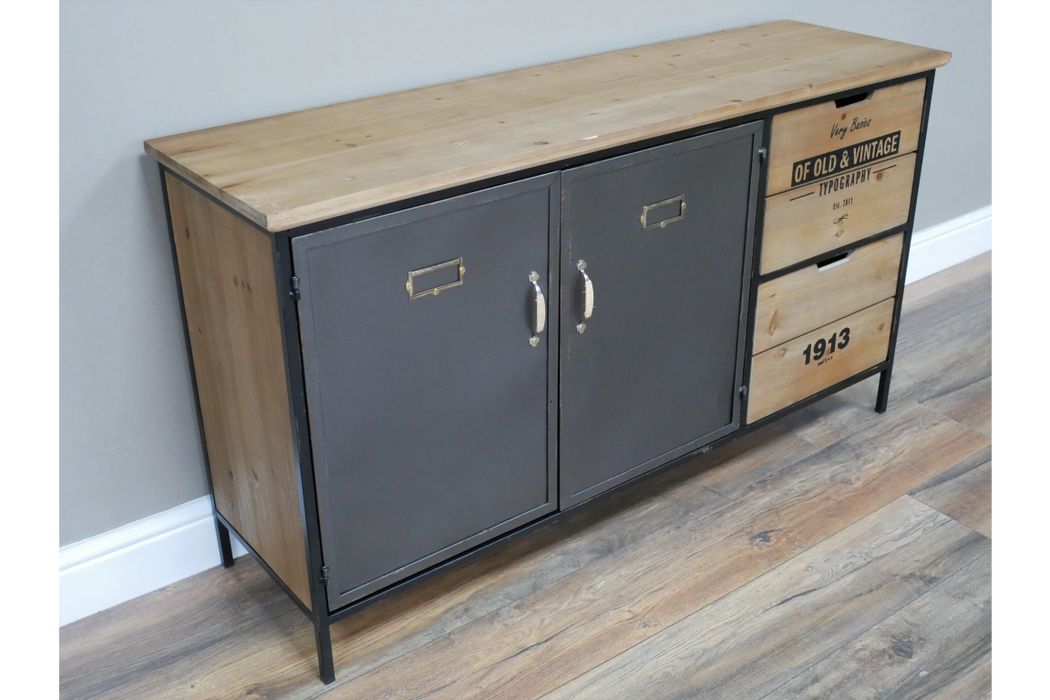 Industrial Wooden Sideboard, Console, Grey Metal Frame, 71 x128 cm