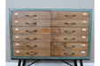 Multi Drawer Storage Sideboard, Cabinet, Light Blue, Wooden, Black Metal Frame, 78 x 75 cm