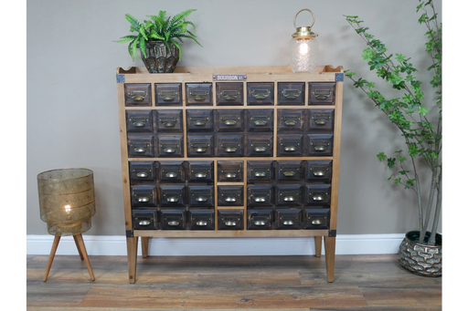 Apothecary Wooden Sideboard Cabinet, Multi Drawer, Distressed Dark, Light Wood