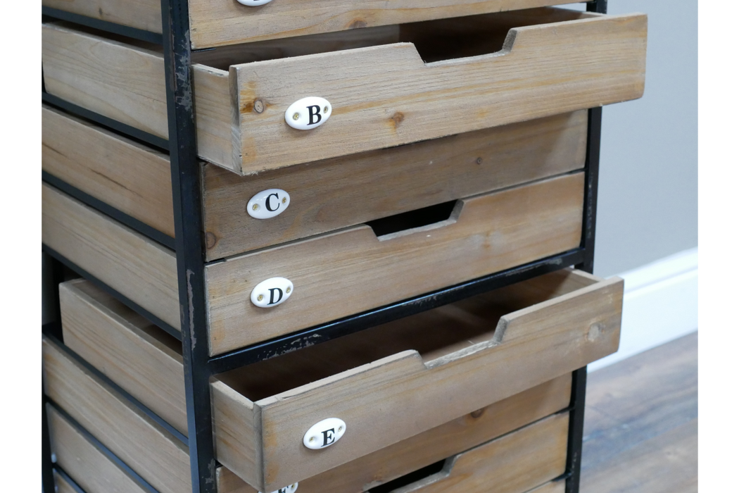 Multi Drawer Wood & Black Metal Storage Cabinet- 86 x 40 cm