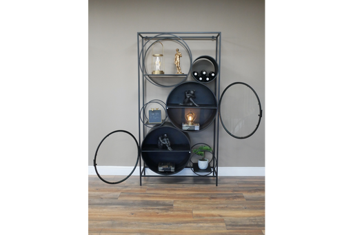  Rectangular Floor Shelf, Display Cabinet, Shelving Unit, Black Metal Frame, Glass Door