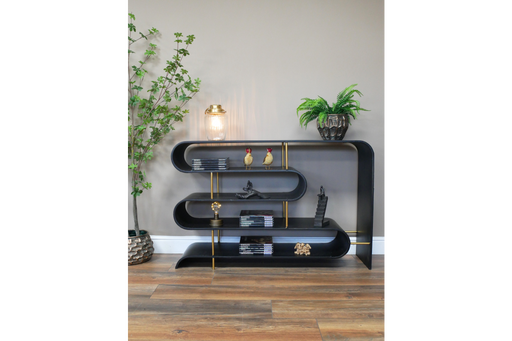 Camden Industrial Console Table, Black Metal, Gold
