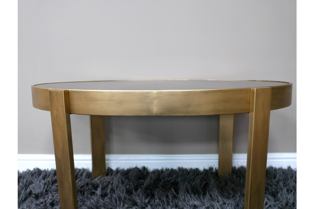 Benton Small Coffee Table, Gold Metal Frame, Black Glass Top