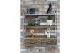 Rustic Wooden Wall Shelf, Metal Pipe, Rectangular Frame, Silver, Two Drawers  
