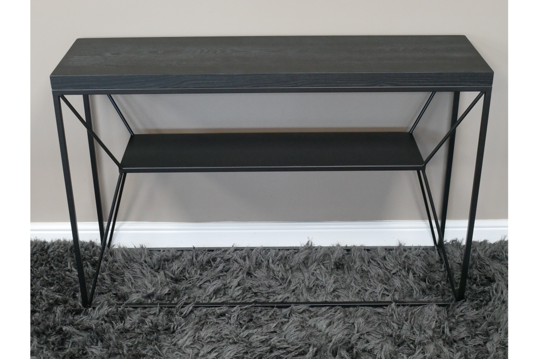 Stockton Console Table, Black Metal Frame, Wood Top, 2 Tier