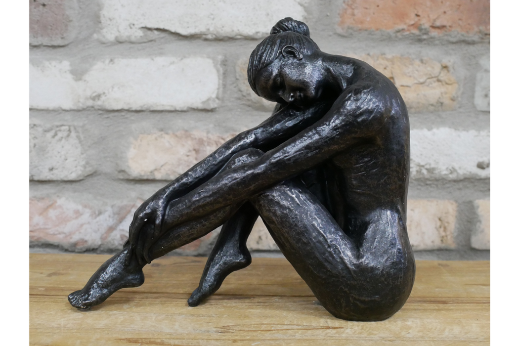 Coulter Sitting Woman Sculpture, aged Black 4