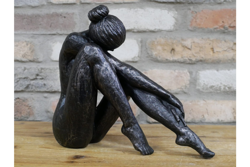 Coulter Sitting Woman Sculpture, aged Black 4