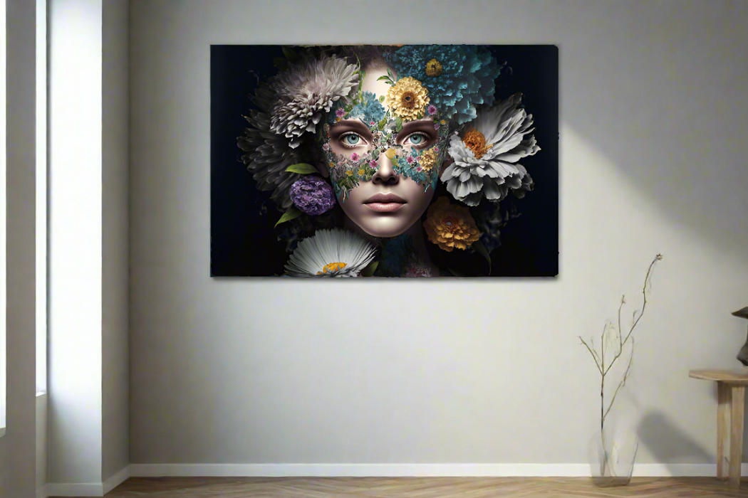 Female Glass Wall Art 'Woman With A Floral Mask'