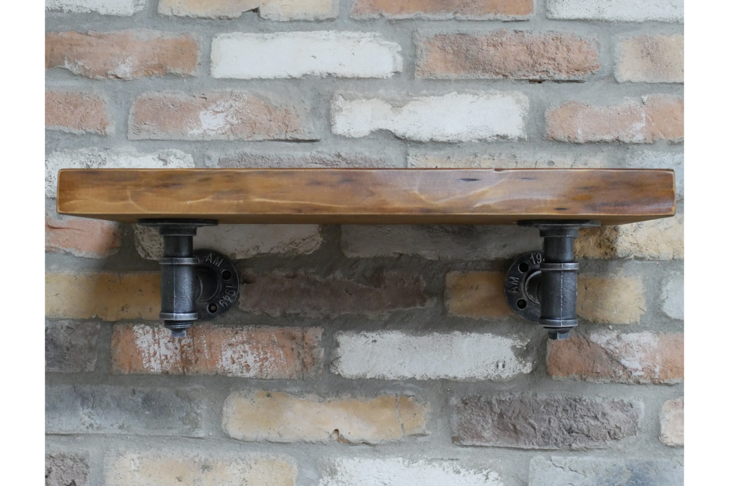 Industrial Wooden Wall Shelf,  Metal Pipe, Natural