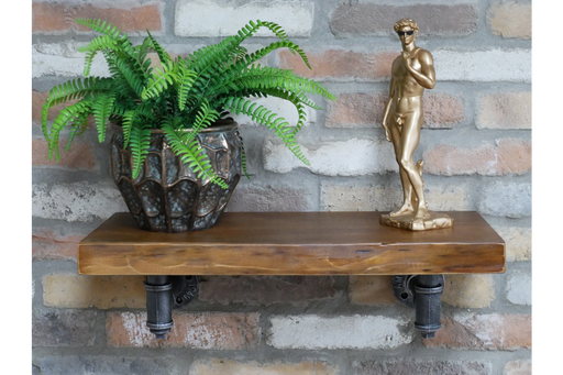 Industrial Wooden Wall Shelf,  Metal Pipe, Natural 