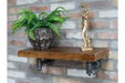 Industrial Wooden Wall Shelf,  Metal Pipe, Natural 