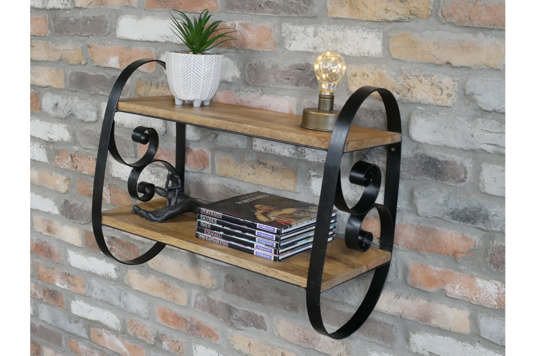 Rectangular Wall Shelf, Black Metal Frame, Wooden Shelf