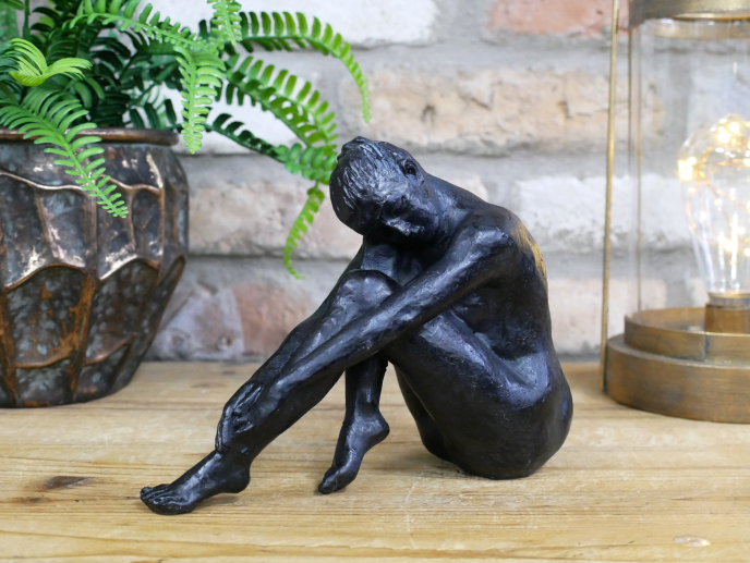 Coulter Sitting Woman Sculpture, Aged Black 2