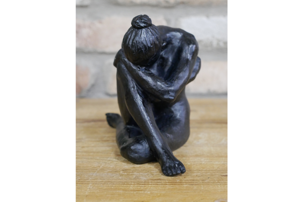 Coulter Sitting Woman Sculpture, Aged Black 1