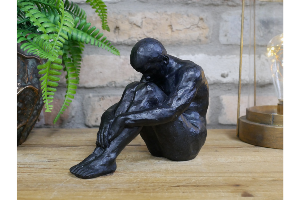 Coulter Sitting Man Sculpture, Aged Black 1
