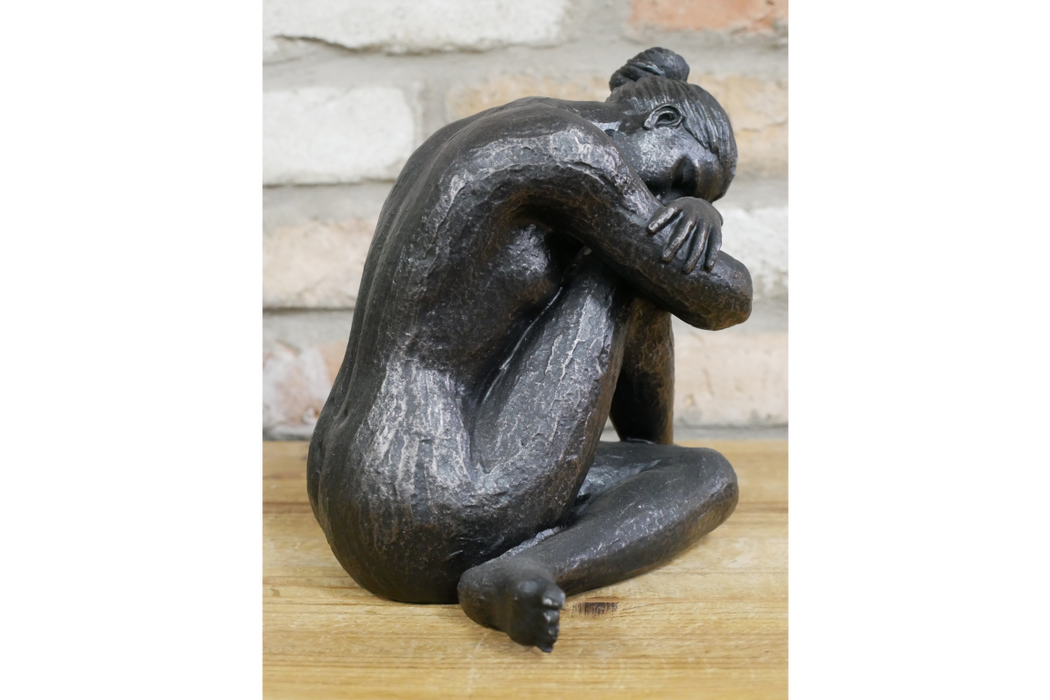 Coulter Sitting Woman Sculpture, Aged Black 3