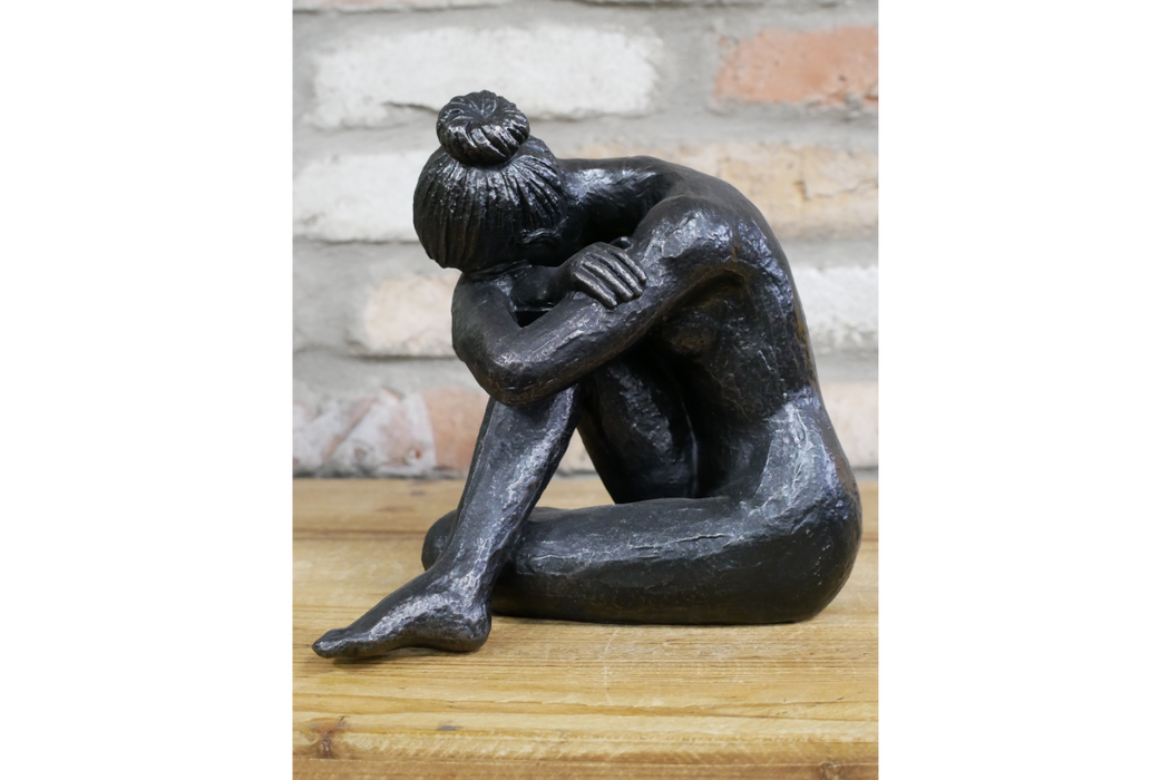 Coulter Sitting Woman Sculpture, Aged Black 3