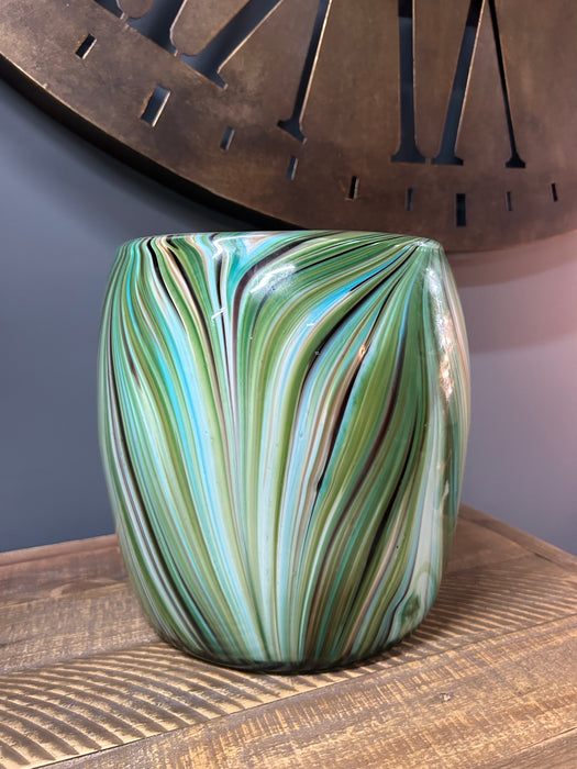 Kira Vase, Green, Glass, Wide