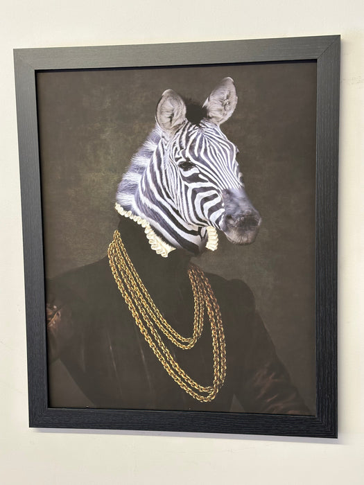 Animal Framed Wall Art - A Regal Zebra in Gold Chains 