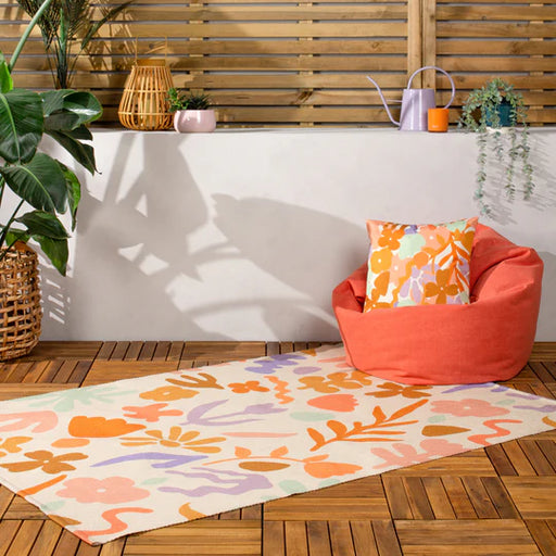 Amelie Indoor/Outdoor Rug, Botanical Design, Orange/Lilac, Washable