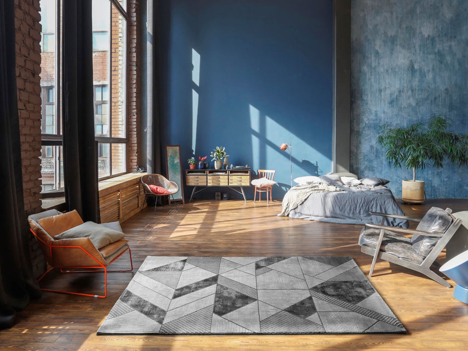 Artist Geometric Grey & Cream Living Room Rug