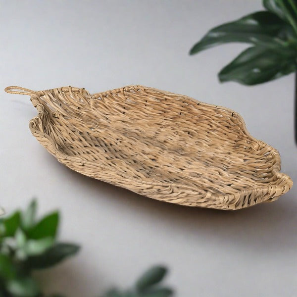 Natural Seagrass Decorative Tray, Leaf Design