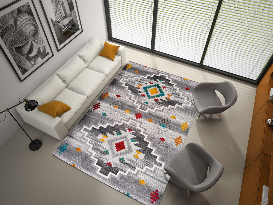 Badari Geometric Grey Living Room Rug