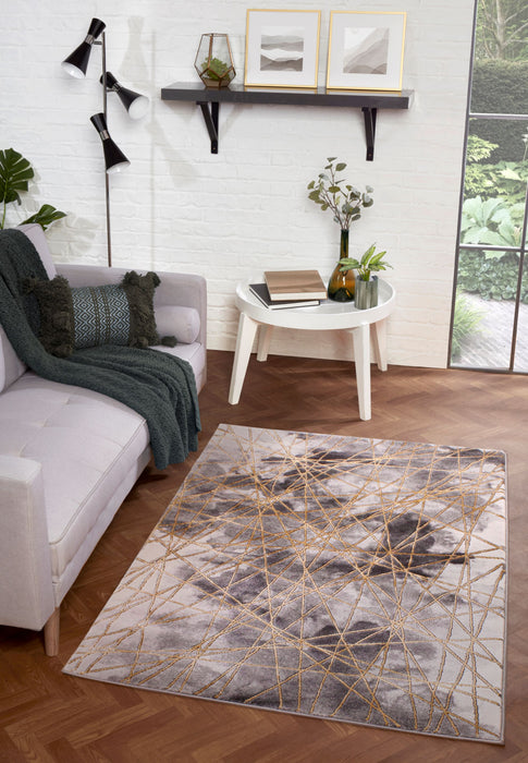 Bianco Grey and Gold Geometric Indoor Floor Living Room Rug