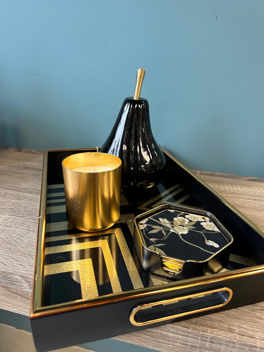Black & Gold Decorative Tray, Rectangle, Abstract
