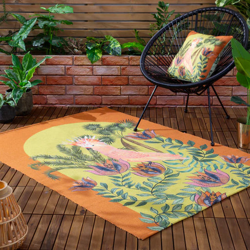 Cockatoo Indoor/Outdoor Rug, Animal Design, Orange, Washable