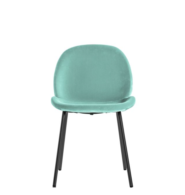 Ashford Dining Chair,Mint Green Velvet, Black Metal Legs - S/2