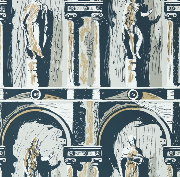 Zoffany Wallpaper - Palladio Volume I - Montacute - Platinum Grey / Ink